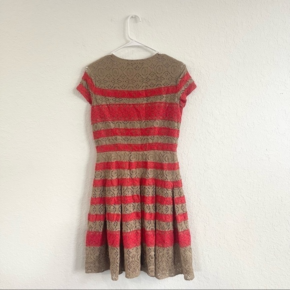 BCBGMAXAZRIA Dasen Orange Tan Striped Lace Dress Tia Mowry As Seen On TV - Picture 3 of 6